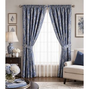 Woven Jacquard Petite Scroll Curtain 5 PC Door Window Home Decor Wedgewood
